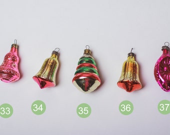 5 set of Vintage Glass Christmas Ornaments Jingle Bells Thick glass Antique Christmas ornaments USSR Xmas vintage New Year bell ornament
