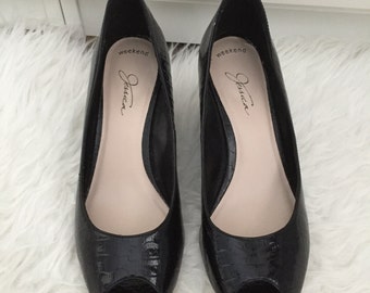 Vintage 90s Jessica Faux Patent Leather Croc Print Wedges Size 9