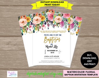Baptism Invitation Template,Baptism Invitation,Baptism Invitation Printable,Communion,Girl,Boy,Digital Download,Editable PDF Template,boho