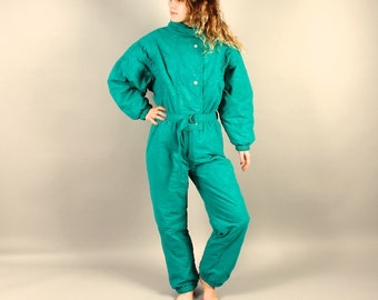 All in One Ski Suit 90s Women's Ski Suit Green Winter Suit Outdoor Suit Downhill Skiing Wear Snow Gear Jumpsuit Snowboard Suit Size Large