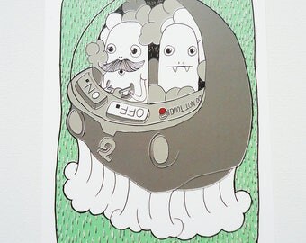 Illustration - Clouds - Print - Postcard - Machine - Cute - Drawn