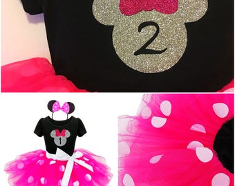 Pink Minnie Mouse Birthday Outfit / Pink Minnie Mouse Ears / Pink Minnie Mouse Dress / Minnie Mouse Tutu Set / 2nd Birthday Disney Shirt