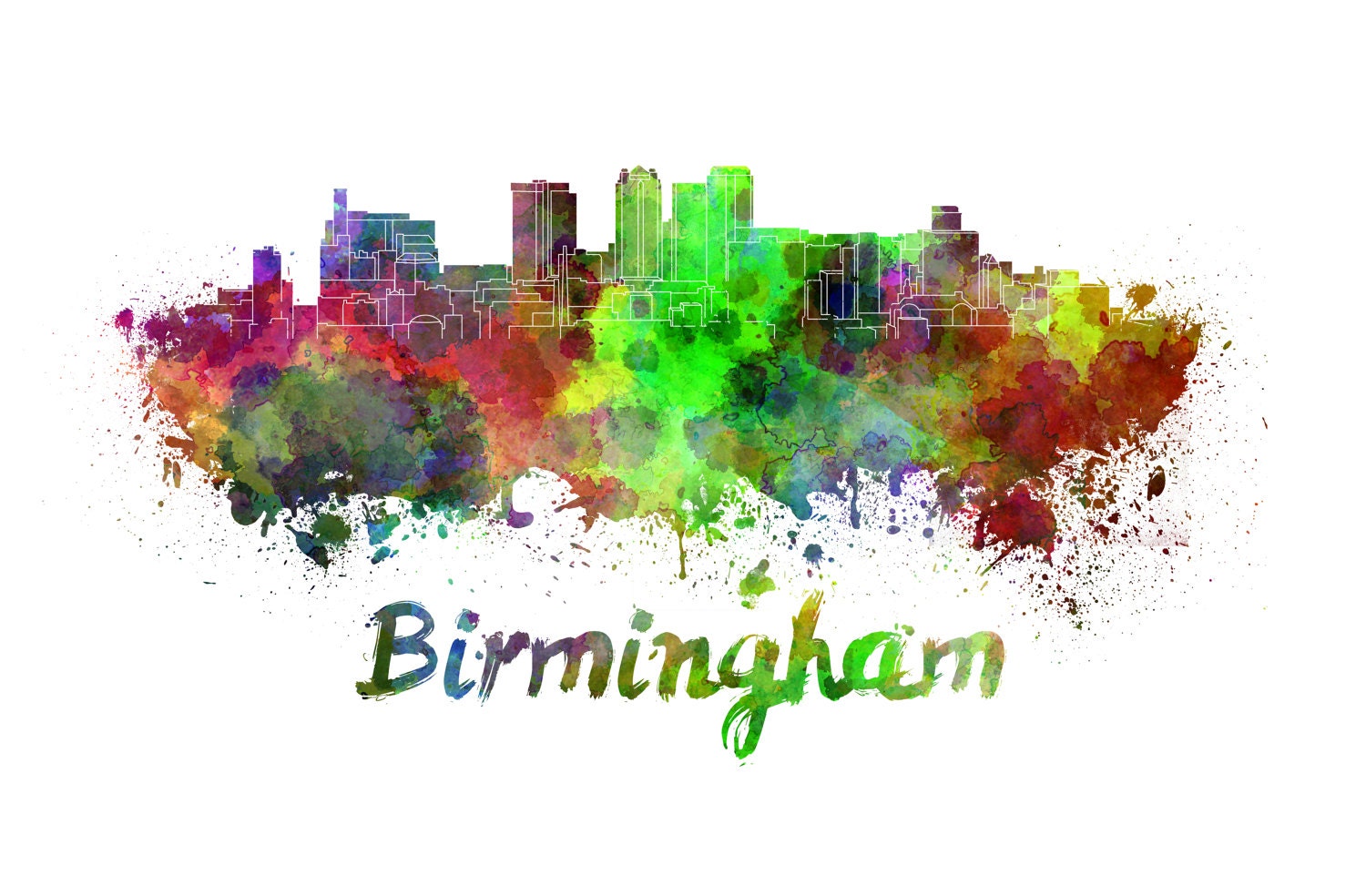 Birmingham skyline watercolor canvasBirmingham Canvas Print