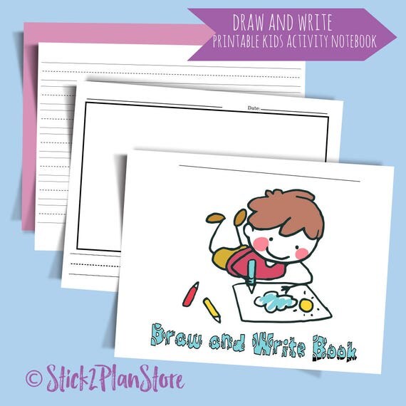 Printable Draw and Write Kids Activity Book. Practice writing notebook for young learners