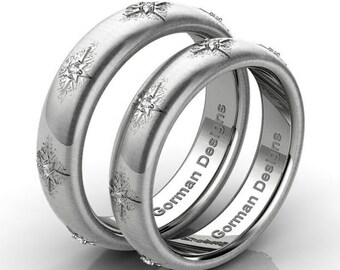 Gorgeous Italian 14K White Gold Rigato Diamond Wedding Band Set G1112SB-14KWGRD
