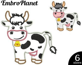 Cute Cow Applique - Design for Embroidery Machine Instant Download Digital Graphic Stitch 4x4 5x7 inch hoop File farm animal cartoon 484e