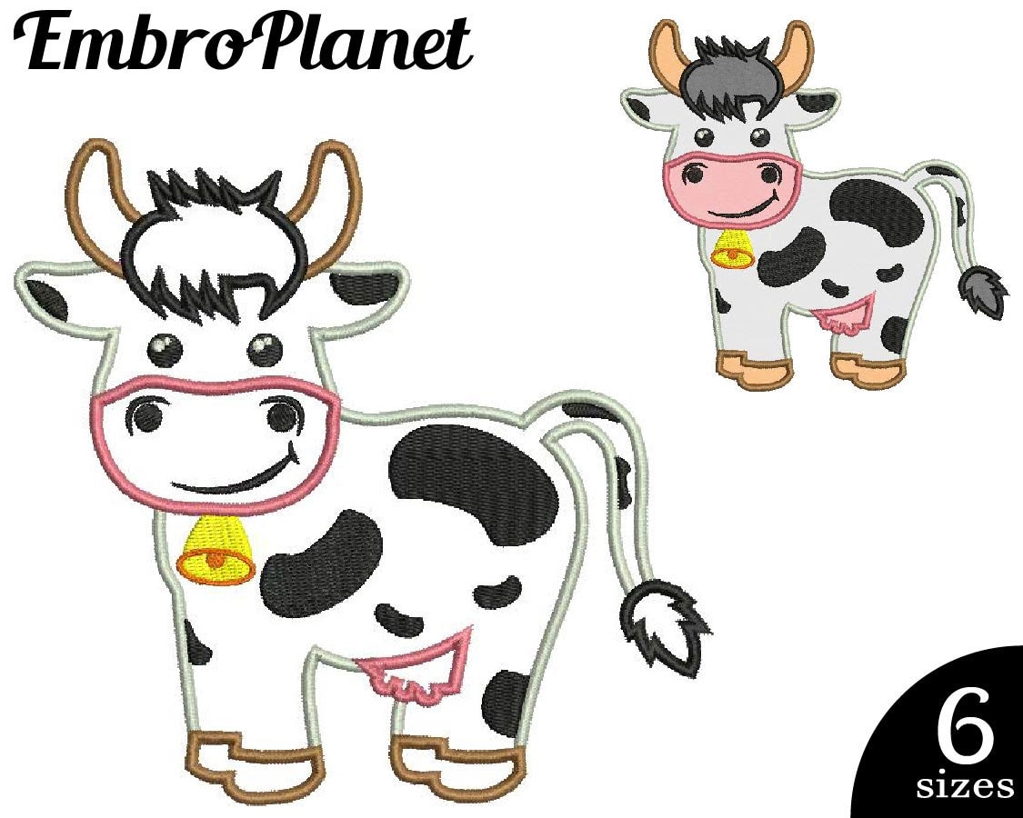 Cute Cow Applique Design for Embroidery Machine Instant