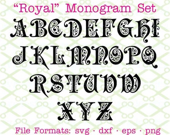 Royal Scroll SVG Monogram Letters, Svg Dxf Eps & Png. Scroll Letters, Svg Alphabet, Monogram Letters Cricut, Silhouette; Svg Cut Files