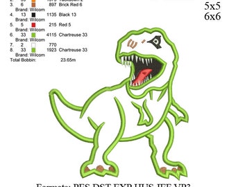 Scary T-rex Dinosaur Applique Embroidery Design,Dinosaur embroidery pattern No 528 ... 3 sizes