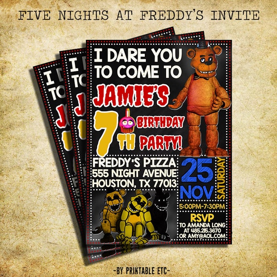 Five Nights At Freddy's Invitation FNAF Invitation