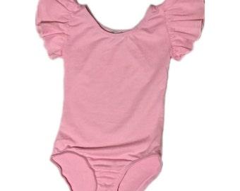 Girls Light Pink Flutter Sleeve / Ruffle Shoulder Leotard