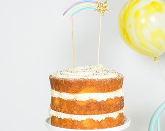 Shooting Star Rainbow Cake Topper Neautral for Birthday Celebration Hen Baby Shower Christening Peach Yellow Blue Green Yellow Gold Sparkles