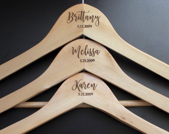 Customized Bridesmaid Dress Hanger, Personalized Bride Groom Wedding Hanger, Custom Wooden Wedding Dress Suit Hangers, Wood Bride Gift