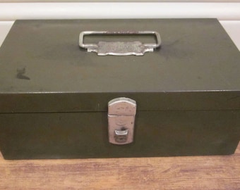 Vintage Industrial Climax Army Green Steel Cash or Storage Box
