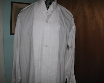 Stafford Formal Shirts White Pleated French Cuff Tuxedo Shirt 18 34-35 Wing Collar