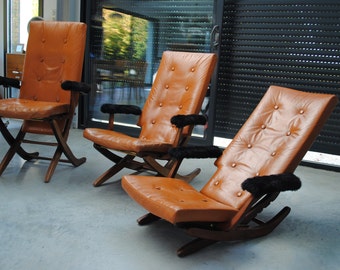 3 leather chairs psychedelic vintage