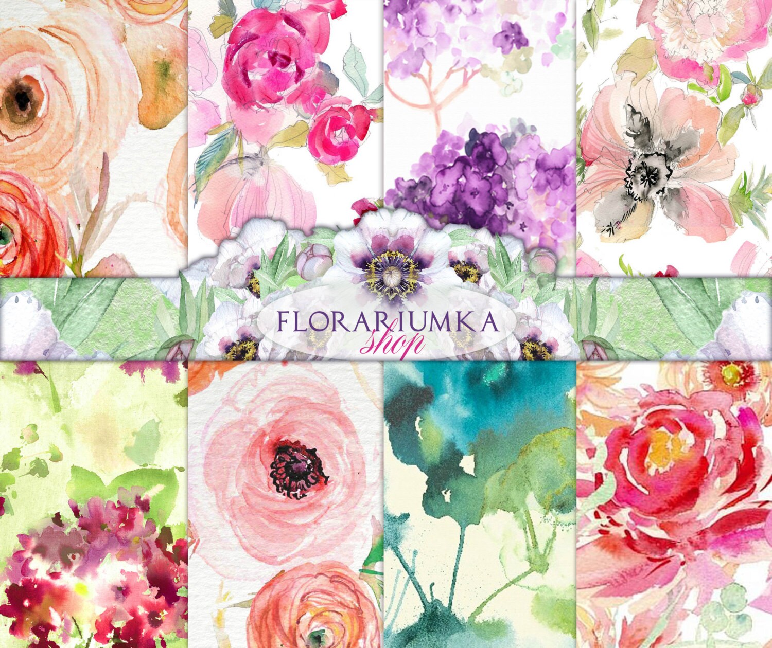 Watercolor Floral Paper Download Floral Digital Scrapbook