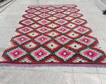 Kilim rug, Turkish kilim rug, 81x122 inches