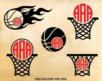 Basketball monogram svg files, Monogram frames, Sports vinyl designs, Files for Silhouette, Cut files for Cricut, Basketball svg