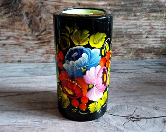 Candle holder wood tea light holder hostess gift red blue pink home decor rustic painted flowers art poppy protection home luck centerpiece