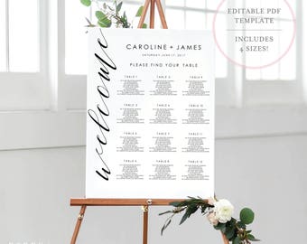 Seating Chart Template. Wedding Seating Chart. Seating Chart. Printable Seating Chart. Wedding Seating Sign. Editable Seating Chart. (SH)