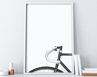 Bicycle Wall Art| Minimalist Black and White| Printable Art| Bike Print Decor| Nordic Wall Decor| Scandinavian Extra Large Wall Art