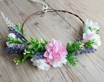 NEW IN Lavender silk flower crown with pink and white flowers, wedding crown, purple wreath