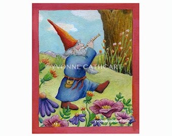 Garden gnome art, gnome print, childrens art, kids wall art print, baby nursery art, gnome illustration, kids fantasy wall art, waldorf art