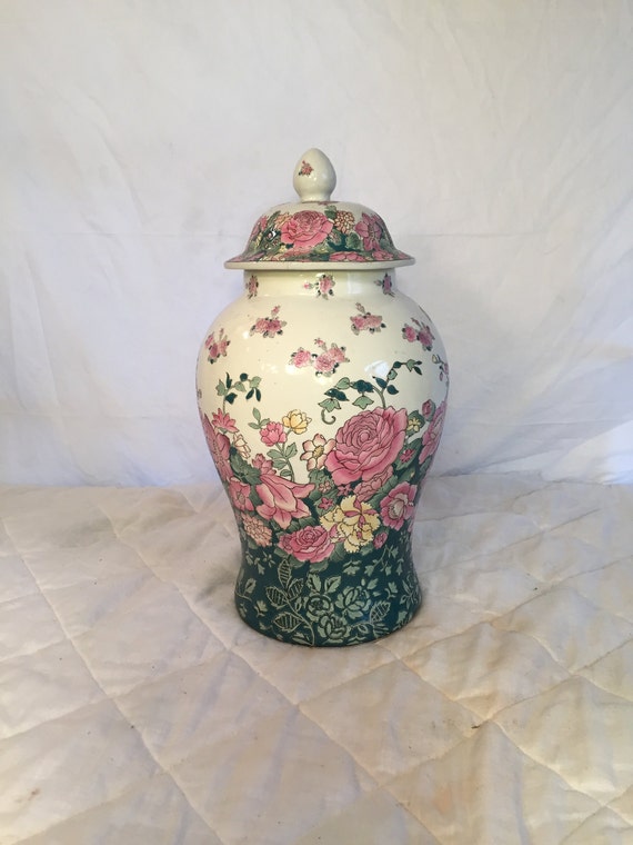 Decorative Asian Ginger Jar Chinese Floral Motif Ginger Jar