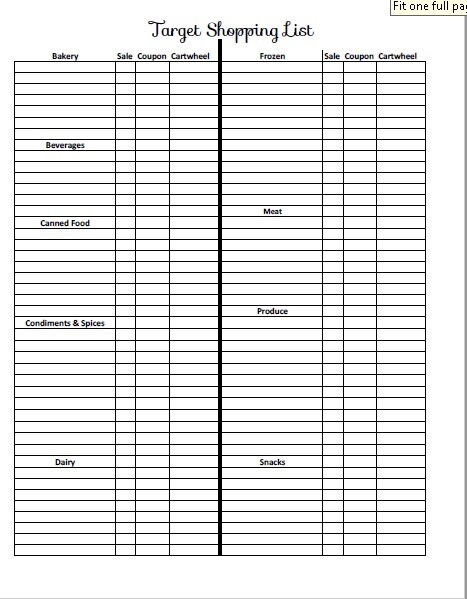 Downloadable Target Shopping List and Meal Plan