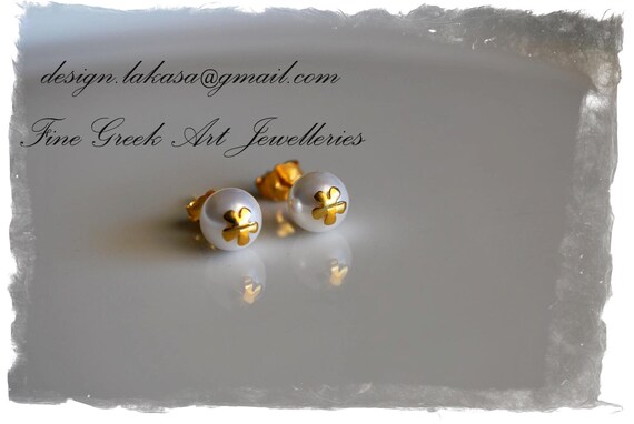 Flower Pearls Earrings Silver 925 Gold-plated Jewelry Lakasa e-shop
