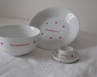 Coffret Cadeau Contemporain Etoiles Roses Assiette + Bol + Coquetier