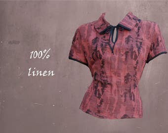 blouse linen, summer blouse, retro blouse, blouse linen jaquard