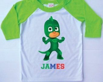 Pj Masks Birthday Shirt Geeko Personalized 3/4 Raglan Sleeves Unisex T Shirt Boys Girls Gift