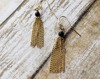 18K Gold Plated Chain Tassel Dangle Drop Earrings For Women – Gold