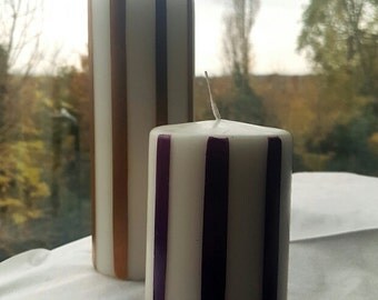 Stripped handpainted pillar candles