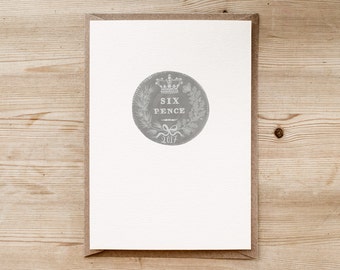 Personalised Wedding Card | Sixpence Card | 2017 Bride Card | Engagement Card | Custom Wedding Card | Handmade by Poppins & Co