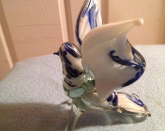hand blown blue and white bird