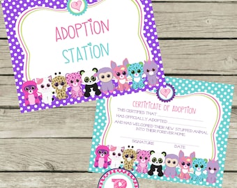 Pet Adoption Certificate Adopt a Pet Birthday Party Ideas Polka Dot Adoption Station Stuffed Animal Panda Kitten Puppy Unicorn Pet Shop Zoo