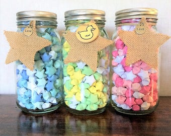 Lucky Stars Jar, Lucky Origami Stars, Jar of Stars, Wishing Stars, Mason Jar, Baby Decor, Star Jar, Lucky Stars, Japanese Lucky Stars,