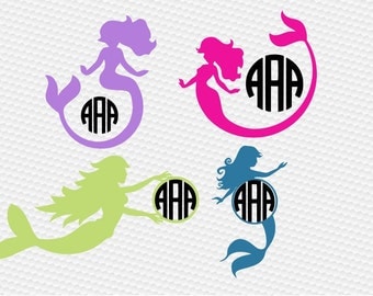 Mermaid Monogram SVG Clipart Cut Files Silhouette Cameo Svg for Cricut and Vinyl File cutting Digital cuts file DXF Png Pdf Eps