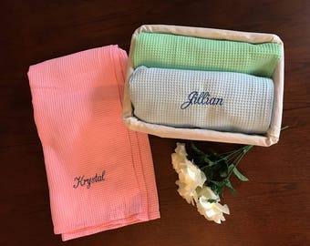 Graduation Gift, Monogrammed Bath wrap, Spa wrap, Waffle towel wrap, Monogram towel wrap