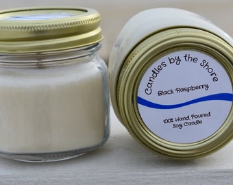 Black Raspberry Scented 6oz Mason Jar Candle | Hand Poured, Soy Way Candle, Scented Candle, Housewarming Gift, Graduation Gift