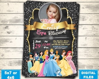 Disney princess invitation,disney princess birthday invite,disney princess party,cinderella ariel aurora belle anna elsa,printable princess