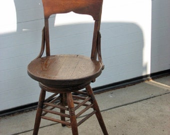 Refinished Oak High Back Swivel Piano Stool