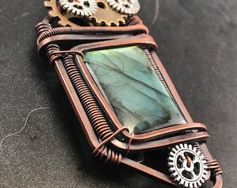 Steampunk Jewelry Wire wrapped labradorite pendants for men Crystal Necklaces for men Handmade gifts for boyfriend Homemade jewelry for men