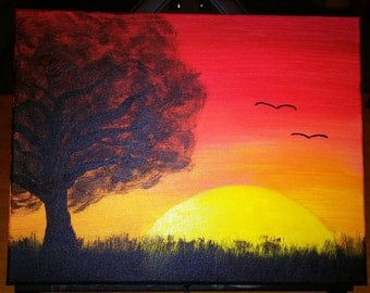 Items similar to Acrylic painting - Lion in African sunset - A4 paper ...