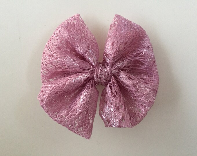Lace Lavender fabric hair bow