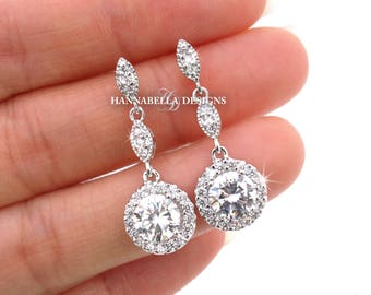 Gigi - Crystal Wedding Earrings, Bridal CZ Earrings, Cubic Zirconia Dangle Earrings, Vintage Wedding Jewelry, Bridesmaids Earrings