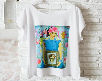 Top VOGUE LIFE - Frida Kahlo top, Scoop neck top, Organic cotton top, Boho-Hippie top, Trendy top for summertime